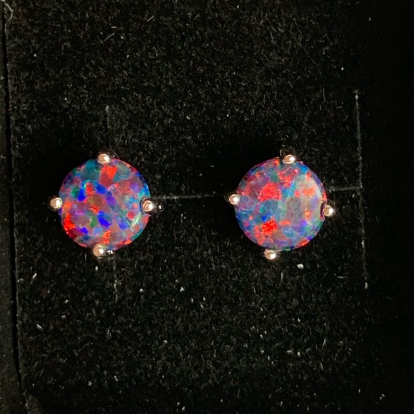 Jewelry - 2 CTW Black Opal Round Cut Earrings, 925 Silver
